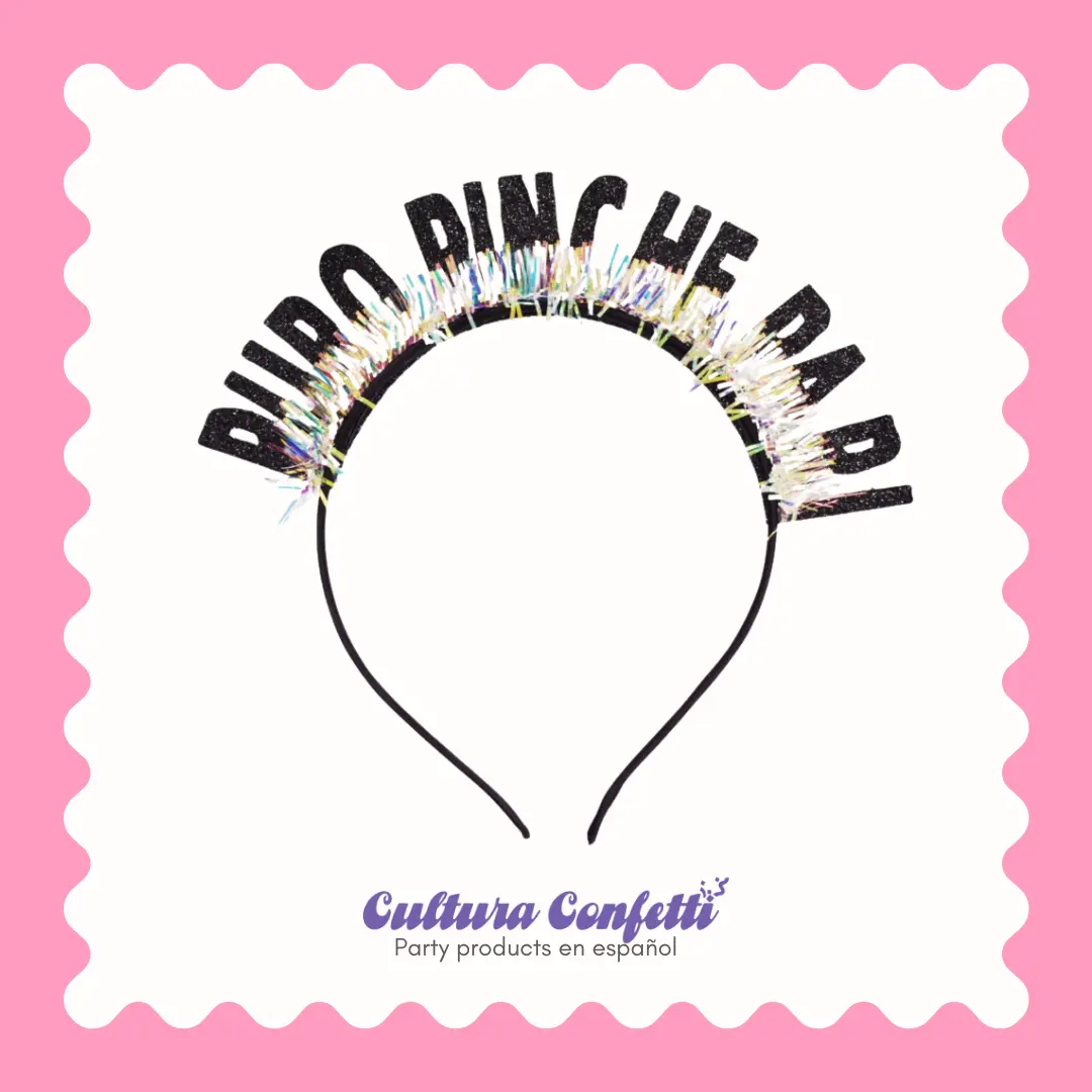 Puro Pinche Pari Headband- Black and silver tinsel, Diadema Puro Pinche Pari en color negro y plata