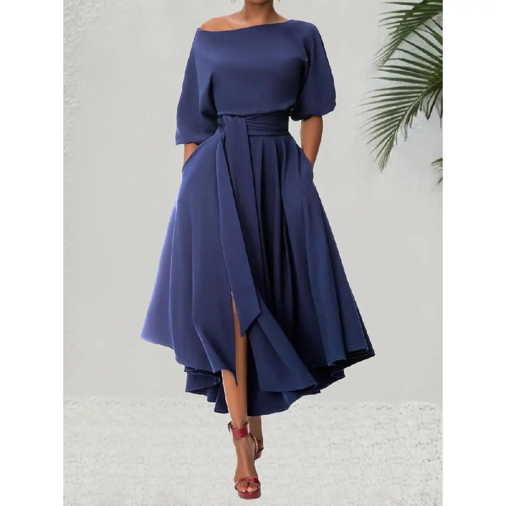 2026Women'S Plain Belted Split Boat Neck Dress, Elegant Bishop Sleeve A Line Dress For Suer, Suer Outfits , Fashion Women'S Dress For Daily Wear - TikTok Shop 2026Women'S Plain Belted Split Boat Neck Dress, Elegant Bishop Sleeve A Line Dress For Suer, Suer Outfits , Fashion Women'S Dress For Daily Wear - TikTok Shop