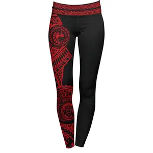 Polynesian Red Women Leggings, Mother's Day Gift, Women Outfit, Hunting Season Clothes Comfort, Gym Sport Outfit, Gym Clothing