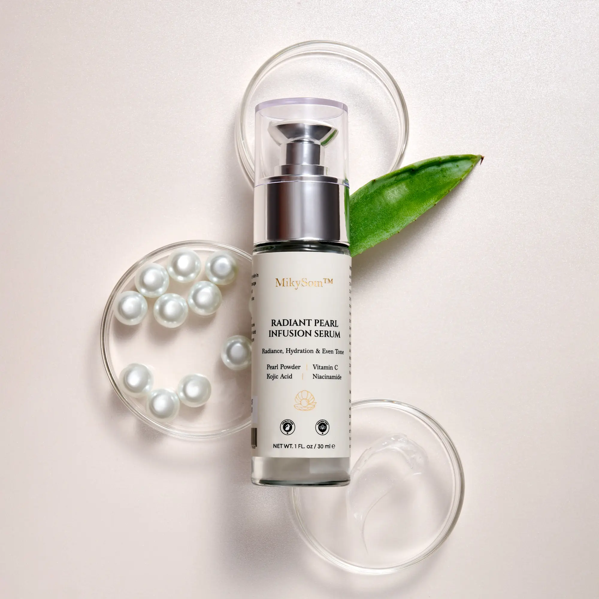 MikySom Radiant Pearl Infusion Serum – Brightening & Hydrating Serum with Pearl Powder, Vitamin C, Kojic Acid, Niacinamide, Hyaluronic Acid & sh-Polypeptide-50 Smooth, Even Tone, Radiant Glow (30ml)