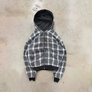 Static Cuff American Retro Reversible Plaid Zipper Hoodie Sweatshirt Mens Womens Casual Plaid Sweatshirt Solid Color Lining Y2K Street Style
