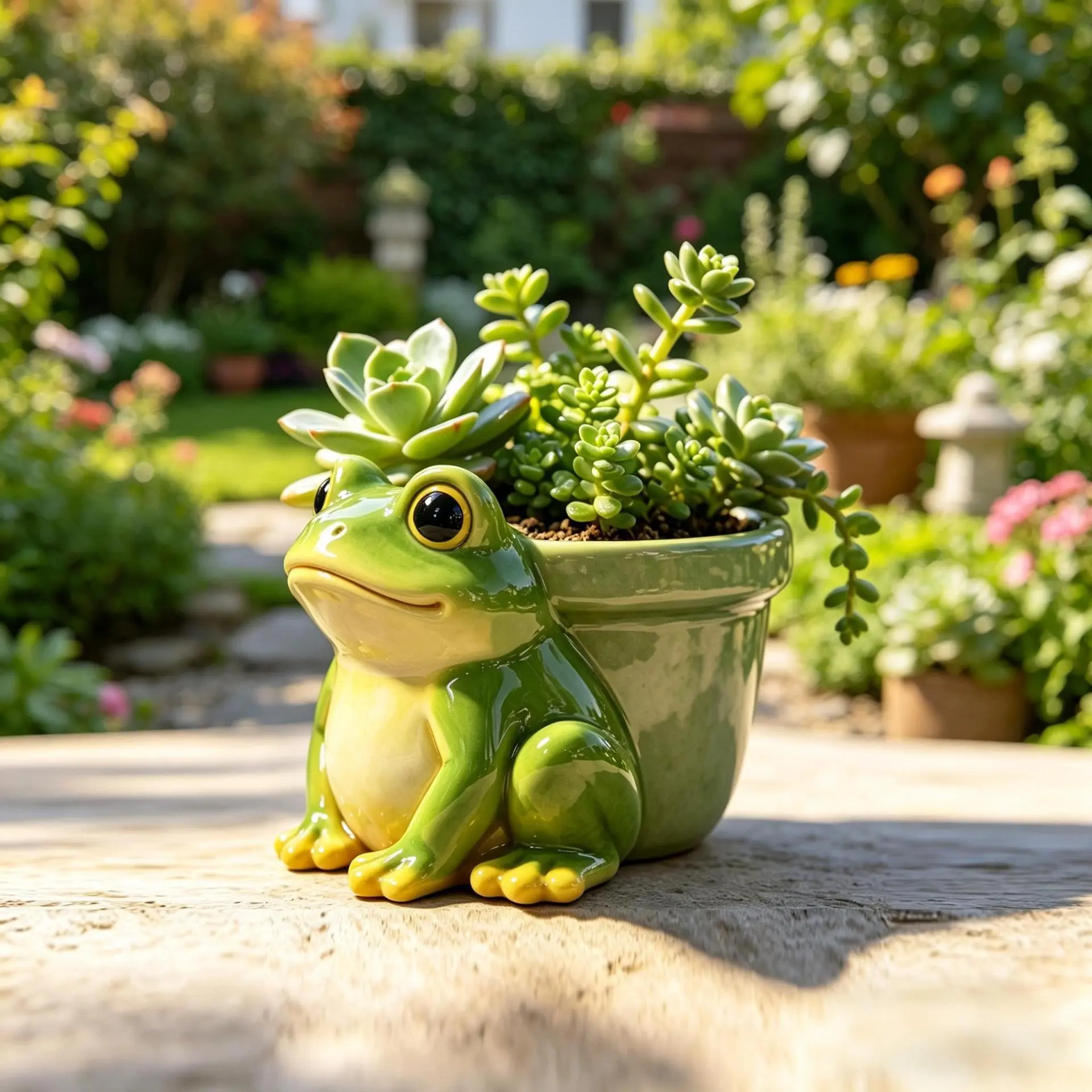 Cute Frog Planter for Succulents, Outdoor Garden Statue Pot, Animal Flower Pot for Balcony, Terrace, Desk, and Garden Decor, Garden Planters