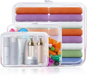 6 Pack Clear Hard Shell Zipper Organizer Set, Waterproof Plastic Storage Boxes for Clothes, Skincare, Documents & Travel, Stackable & Durable Bins for Bedroom, Closet, Office & Home Organization