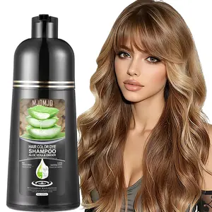 Light Brown  Aloe Vera & Ginger 3 in 1 Hair Dye Shampoo – Natural Herbal Formula, Gentle Gray Coverage for Men & Women, Nourishing & Repairing, Salon-Quality Color at Home – 420ml