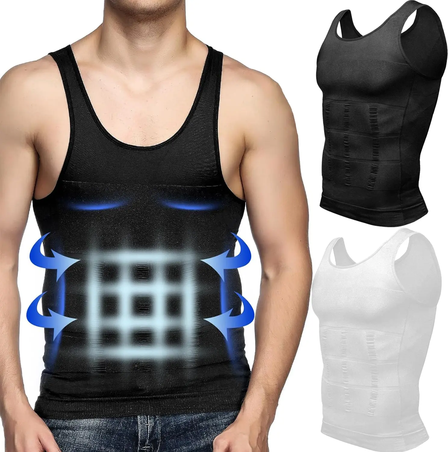 Men's Compression Tank Top, Slim-Fitting Sleeveless Body Shaper with Tummy Control, Breathable Undershirt for Workout & Sports, Tight
