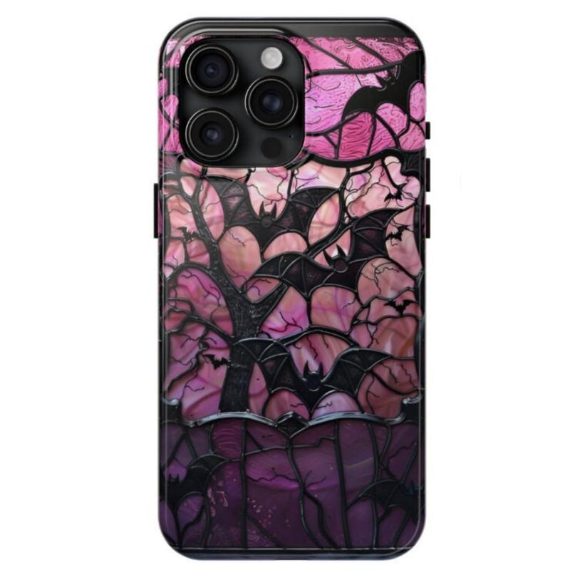 Bat Style Case For Pink Halloween Bat Faux Stained Glass Printed Tough Phone Case for ...