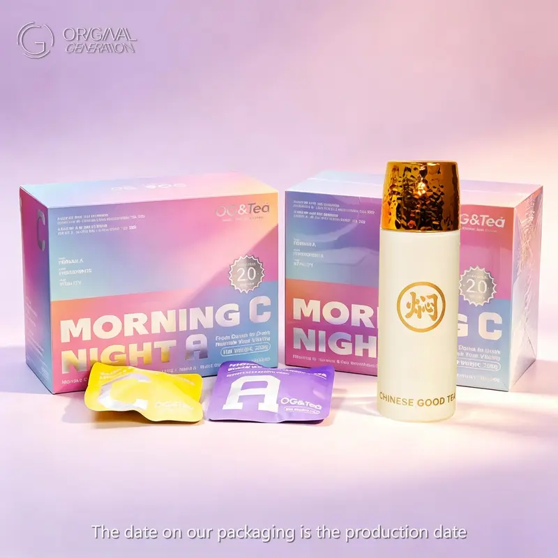 OG Beauty Tea | Day & Night Set · Morning VC Tea + Night VA Tea (10pcs VC Tea 10pcs VA Tea,20pcs in total) | Caffeine Free with Prickly Pear Lemon Kumquat Rose Monk Fruit Hawthorn Red Date Pear Cubes (Mulberry Black Wolfberry Poria Cocos)