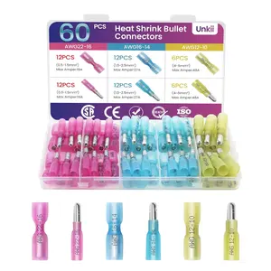 Heat Shrink Bullet Connectors for Wiring, Waterproof Bullet Electrical Connectors Female & Male Wire Crimp Terminals, Marine Grade Wire Terminal Connectors (60)