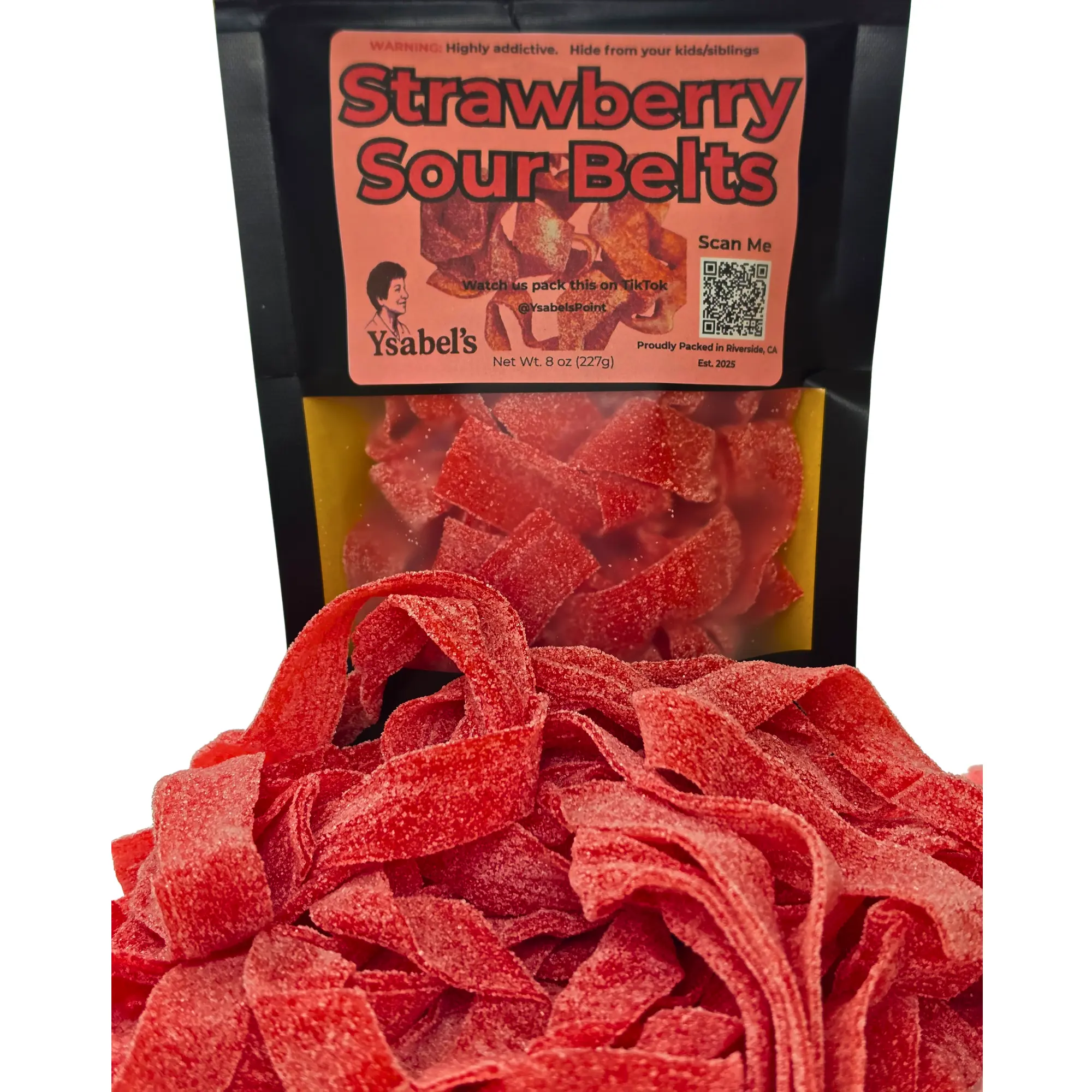 Strawberry Sour Belts - Gelatin-Free, Soft Fruity Candies, Sweet Sugar-Infused Chewy Dessert Candy, Everyday Fruit-Flavored Snack