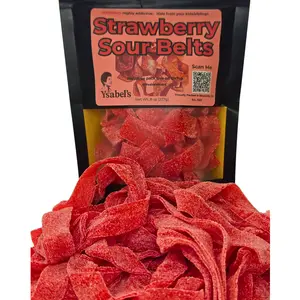 Strawberry Sour Belts, Chewy Fruit Snack Candy Strawberry Sour Belts, Chewy Fruit Snack Candy