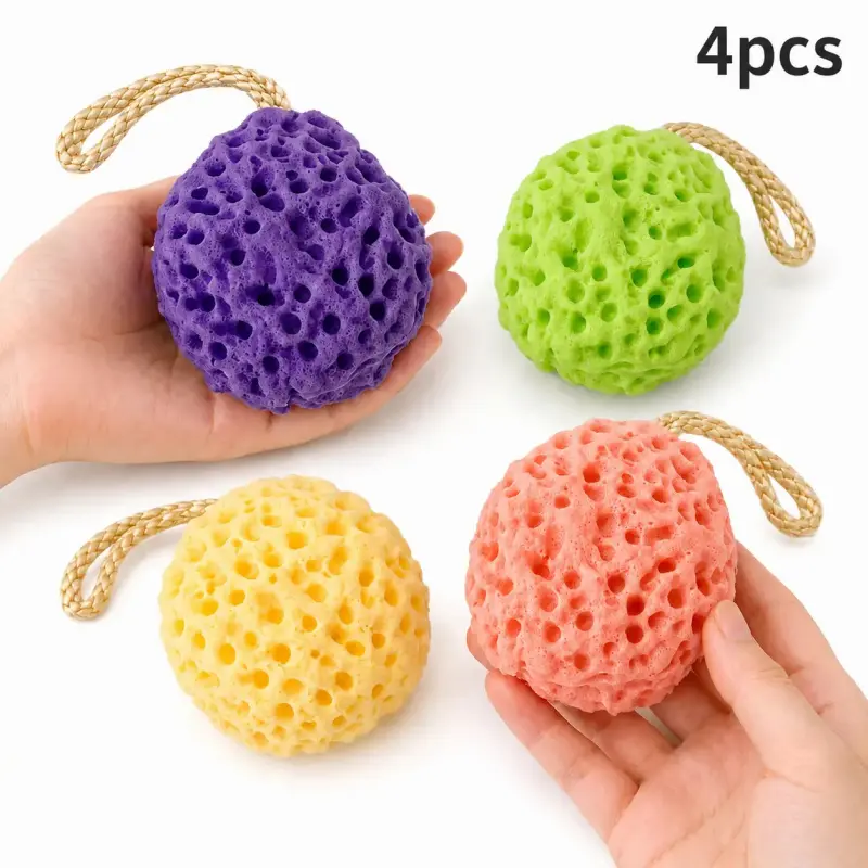 Pack of 4 Bath Sponges - Exfoliating Loofah Shower Body Scrubber for Dead Skin Removal, Adult Daily Care (Pink, Purple, Green, Yellow), Bath Sponge, Pack Of 4 (Pink, Purple, Green, Yellow)