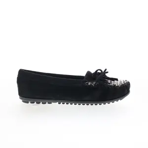 Minnetonka Kilty 410R Womens Black Suede Slip On Loafer Flats Shoes