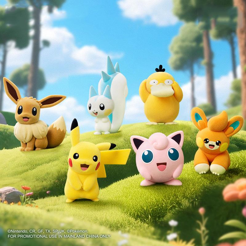 MINISO Pokémon Series Fuzzy Figure Collectible Statue – Soft Touch Vinyl Figurines, Velvet Texiture, Cute Desk Decor, Perfect Gift for Pokémon Fans & Collectors