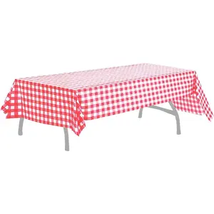 Pcs of 2 Red & White Premium Plastic Checkered Flag Tablecloths Picnic Table Covers, Tablecovers Party Favor (2, RED & WHITE) BRICHBROW