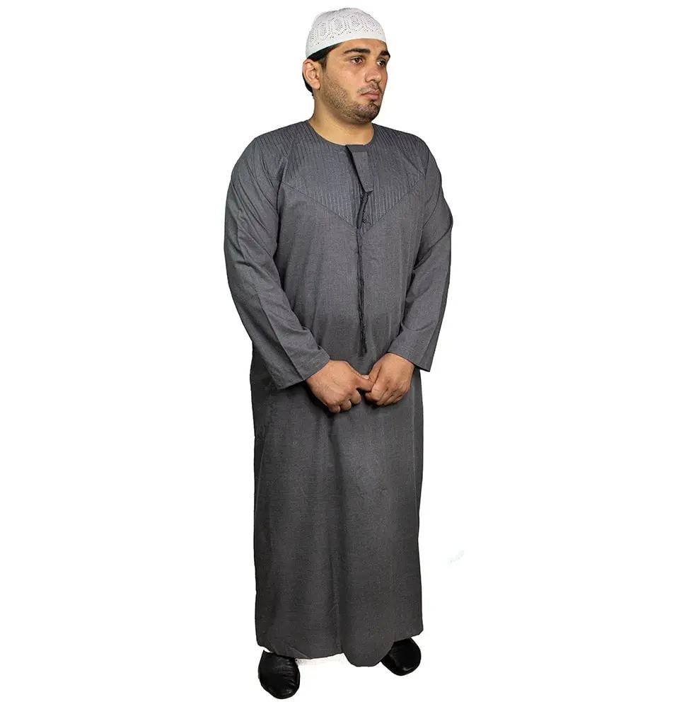 Men's Casual Full Length Islamic Thobe Yemeni Grey
