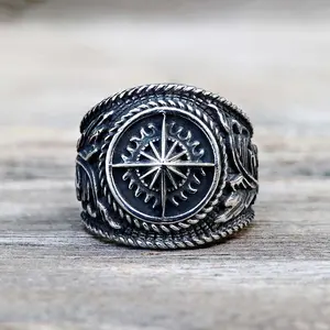 GTHIC Vintage Compass Stainless Steel Marine Ring for Men Sailor Daily Wear Father's Day Gift