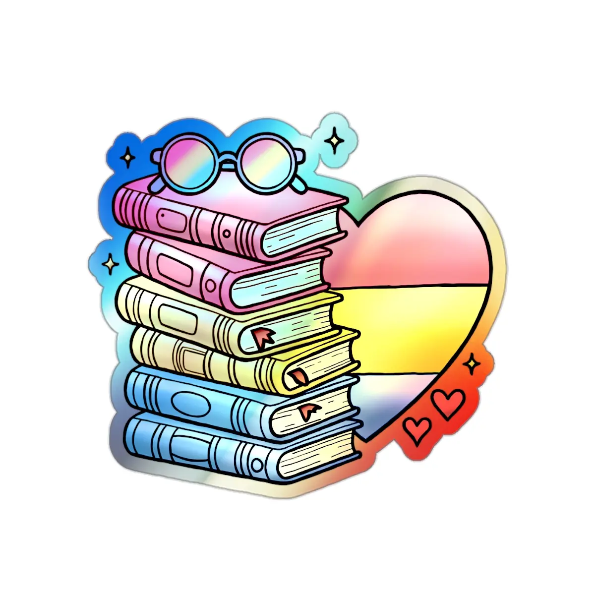 Holographic Pansexual Pride Book Stack Sticker - LGBTQ+ Laptop, Journal, Water Bottle Sticker, Sparkle Accessories