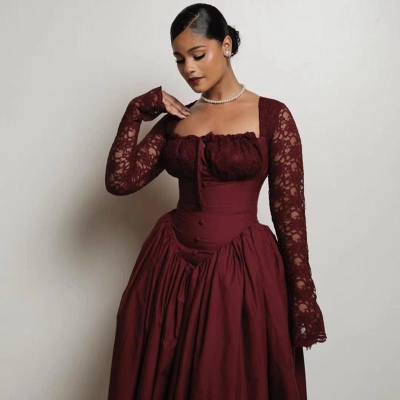 Lace Women's Cinderella's Corset Dress - Formal Wedding or Birthday Party Outfit in Burgundy - Womenswear dressy