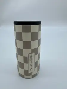 Creme Checkered Slimcan Koozie