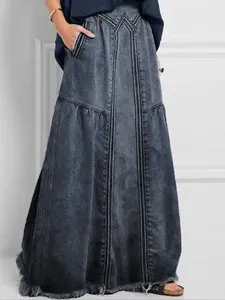 Women's Denim  Maxi Skirt, Street Fashion Casual Comfy Denim Skirt for Daily Outdoor Wear, Ladies Bottoms for All Seasons, Long Skirt
