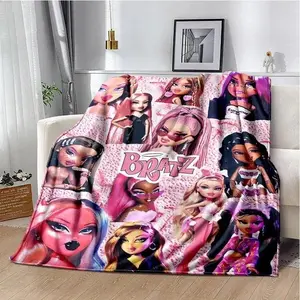 Bratz Cute Cartoon Blanket Ultra Soft Flannel Cozy Warm Fashion Bedroom Couch Sofa Home Hiking Picnic Throw Decor Birthday Gift Christmas Gift for Girls Teens Women Kids Kawaii Y2K Style Suitable as a gift sizes 60*80,30*40 ,40*50 50*60