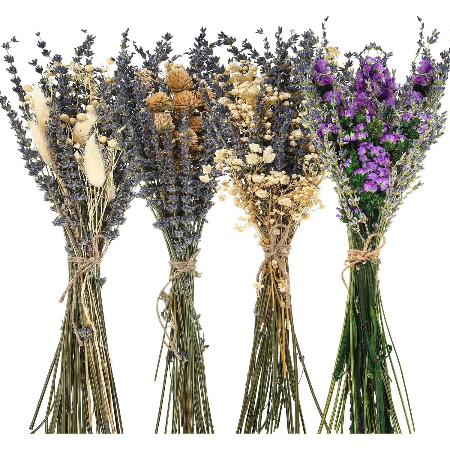 Layhit 4-Pack Large Boho Dried Flower Bouquet, 15-17in Handmade Decorative Flowers for Vase Display & Handmade Craft, Wedding Gift Boho Decor (Lavender)