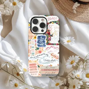 Christian Case, Cute Jesus Bible Verse Cover, Floral Faith Sticker Art Design 17 16 15 14 13 12 11