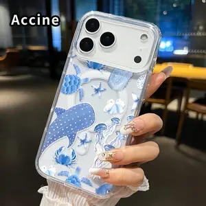 Clear Phone Case for iPhone 17 16  Pro Max Plus 15 14 13 12 11 Air E Oceanic Dreamscape  Pattern Magnetic Sunction Acrylic Back Full Body Protective Cover