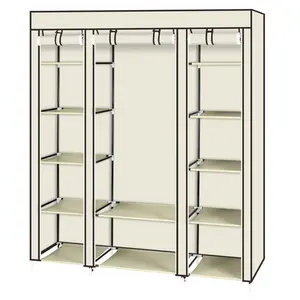 69" Portable Clothes Closet Wardrobe with 12 Shelves & Hanging Rod Non-Woven Fabric Cover Durable Steel Frame Dustproof Waterproof Easy Assembly Beige