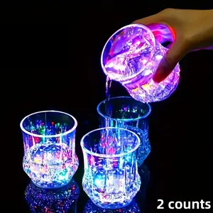 Multicolor LED Glowing Wine Glasses, Liquid-Activated Flashing Drinkware for Parties & Events, Stylish Drinkware Set of 2 Colorful LED Cups