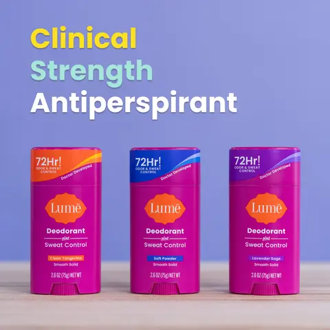 Lume Deodorant Plus Sweat Control Solid Stick Multipack Bundle - 72 Hour Odor & Sweat Control with Mandelic Acid & Aluminum - Clinically Proven Antiperspirant