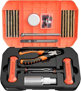 42 Pcs Tire Repair Kit Heavy Duty, Tire Plug Kit for Car Motorcycle ATV Truck Tractor, Emergency Flat Tire Repair Tool Set with Plugs