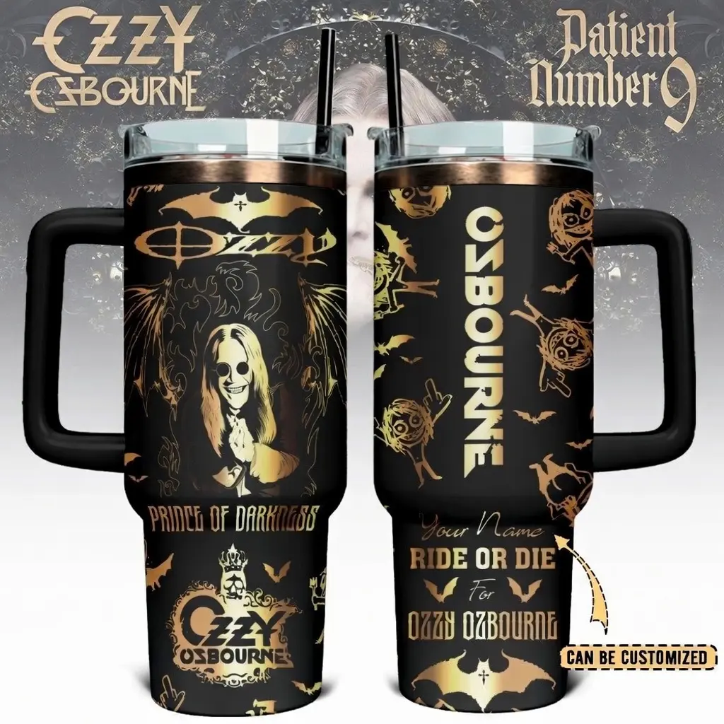 [Custom Name] Ozzy Osbourne Retro 40oz Tumbler – Rock Heavy Metal Band Stainless Steel Travel Mug, Vintage Ozzy Osbourne Merch, Heavy Metal Fan Gift