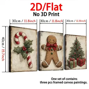 [2D Flat Print] Classic Fashion Christmas Tree Gingerbread Man Candy Art, Halloween/Christmas, Large Size Framed Canvas Painting and Poster, Ready to Hang, Home Decoration, Wall Art, Room Decoration, High-Definition Print, Holiday Gift, Living Room, Bedro
