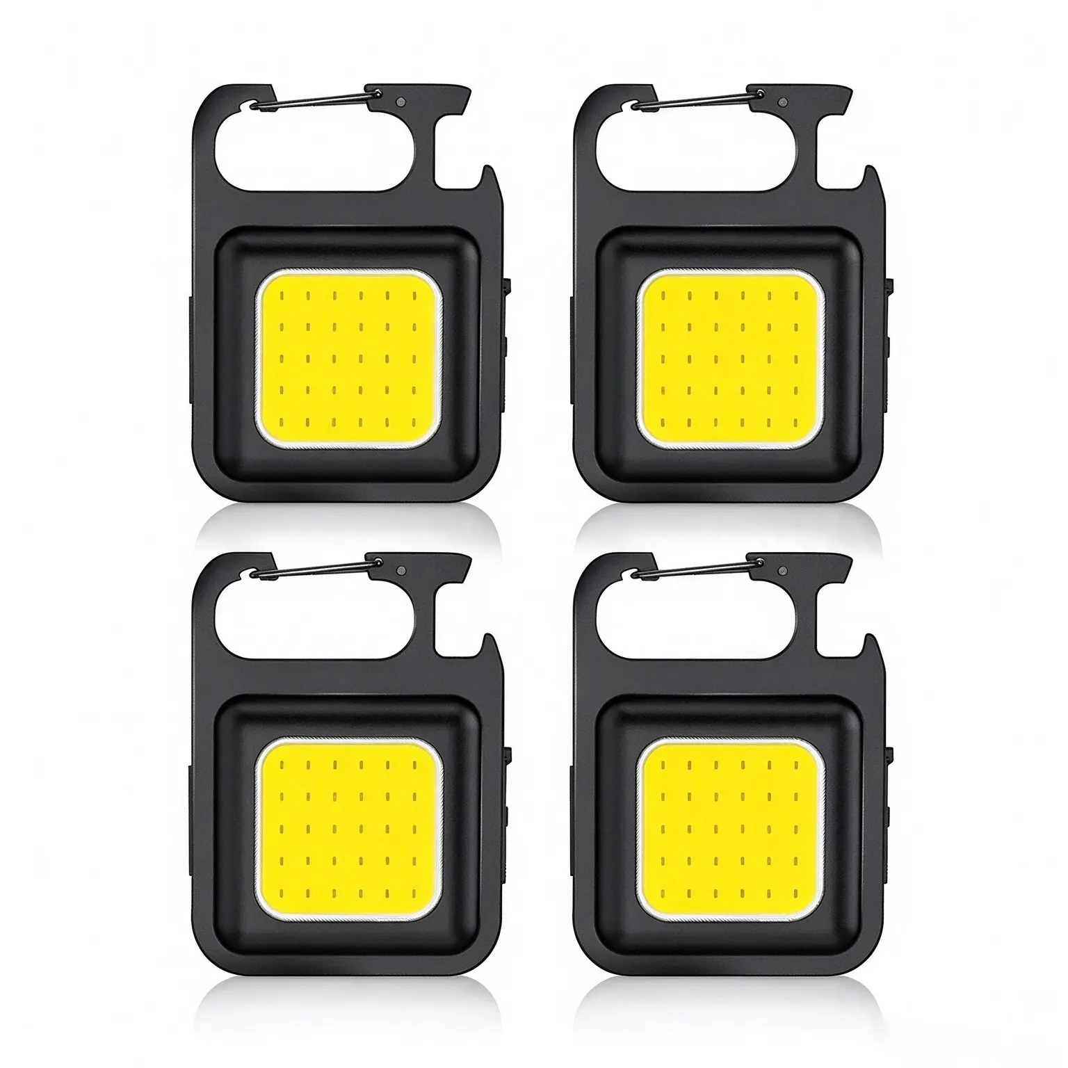 VASTFIRE 4 Pack Mini USB Rechargeable LED Flashlight COB Work Light Portable Keychain with Folding Stand & Bottle Opener for Fishing Camping Walking
