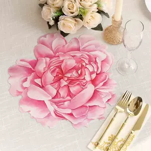 10-Pack Disposable Table Placemats 14" Pink Peony Flower Print - 400GSM Cardboard Placemats for Dinner Parties & Banquets