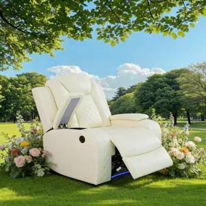 Electric LED Leather Power Recliner for Living Room Home Office Home Entertainment Sofa Home Theater Sofa with Electric Headrest Hidden Storage Space Wireless Charging Adjustable Zero Gravity Recliner Black Leather Adult Single Seat