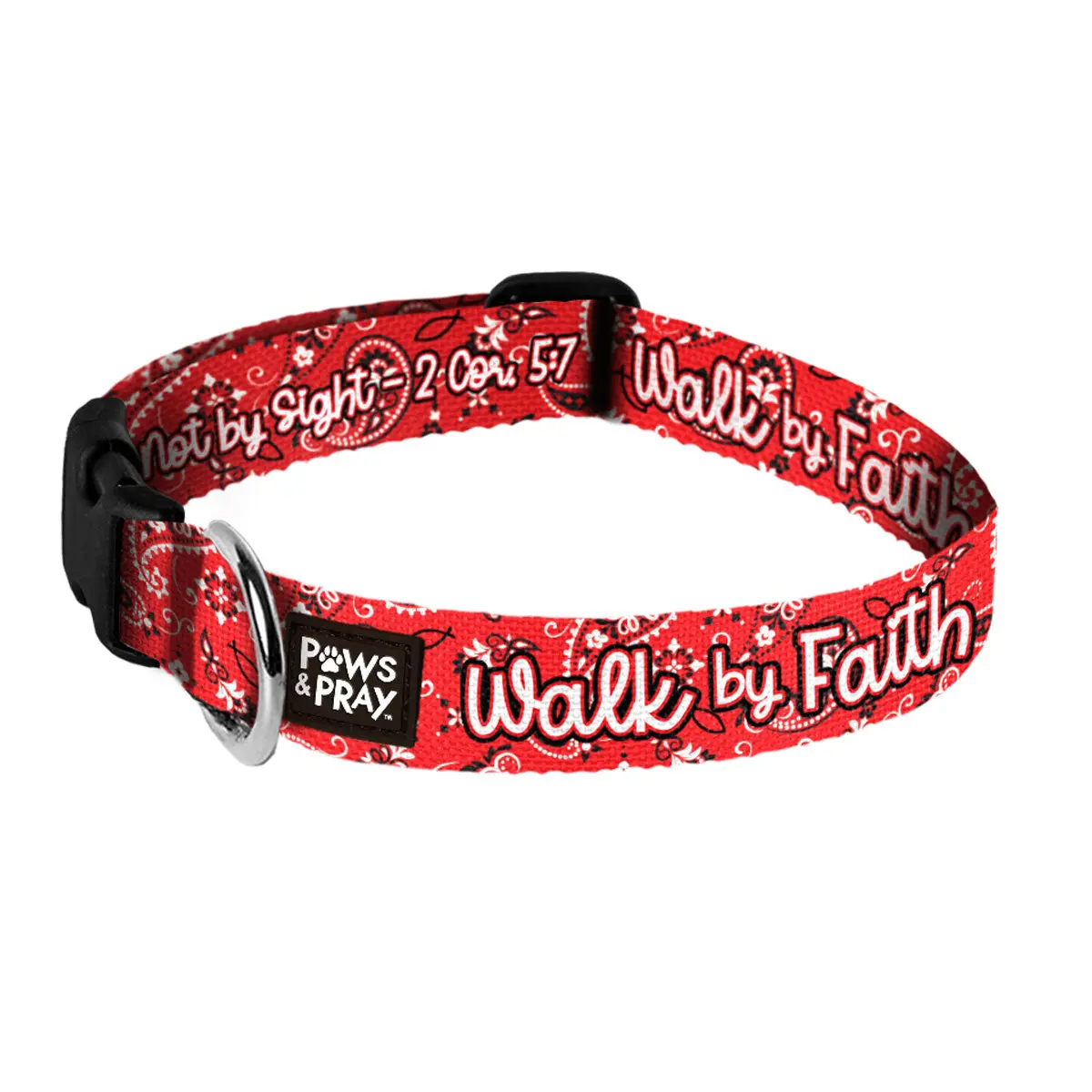Paws & Pray Pet Collar - Walk By Faith, Adjustable Sizes, Leash Attachment, Durable Polyester Webbing Dog & Cat Accessory