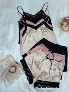 Women's Solid Color Cami Top Spaghetti Strap & Shorts Pyjama, Comfort PJ Set for Homewear, Camisole & Shorts PJ Set, Women's Sleepwear for Summer, Soft Comfy Lingerie, Camisole Sets
