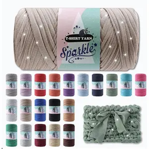 Sparkle Tshirt Yarn for Crochet,Beige T Shirt Soft Elastic Fabric Thick T-Shirt Crochet Shining Glitter Sparkle Yarn for Crocheting Knitting Beginner Hand Knitting Bag/DIY Craft/ Decor