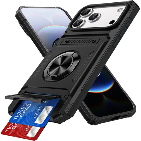 Magnetic Wallet Cellphone Cover for iPhone 18 Pro Max/18 Pro/17 Pro Max/16/15 Pro/15/14/13/12/11 Plus - 2-Card Holder, 360° Magnetic Rotatable Ring Stand Kickstand, Heavy Duty Protection, Mobile Phone Accessories for Men & Women