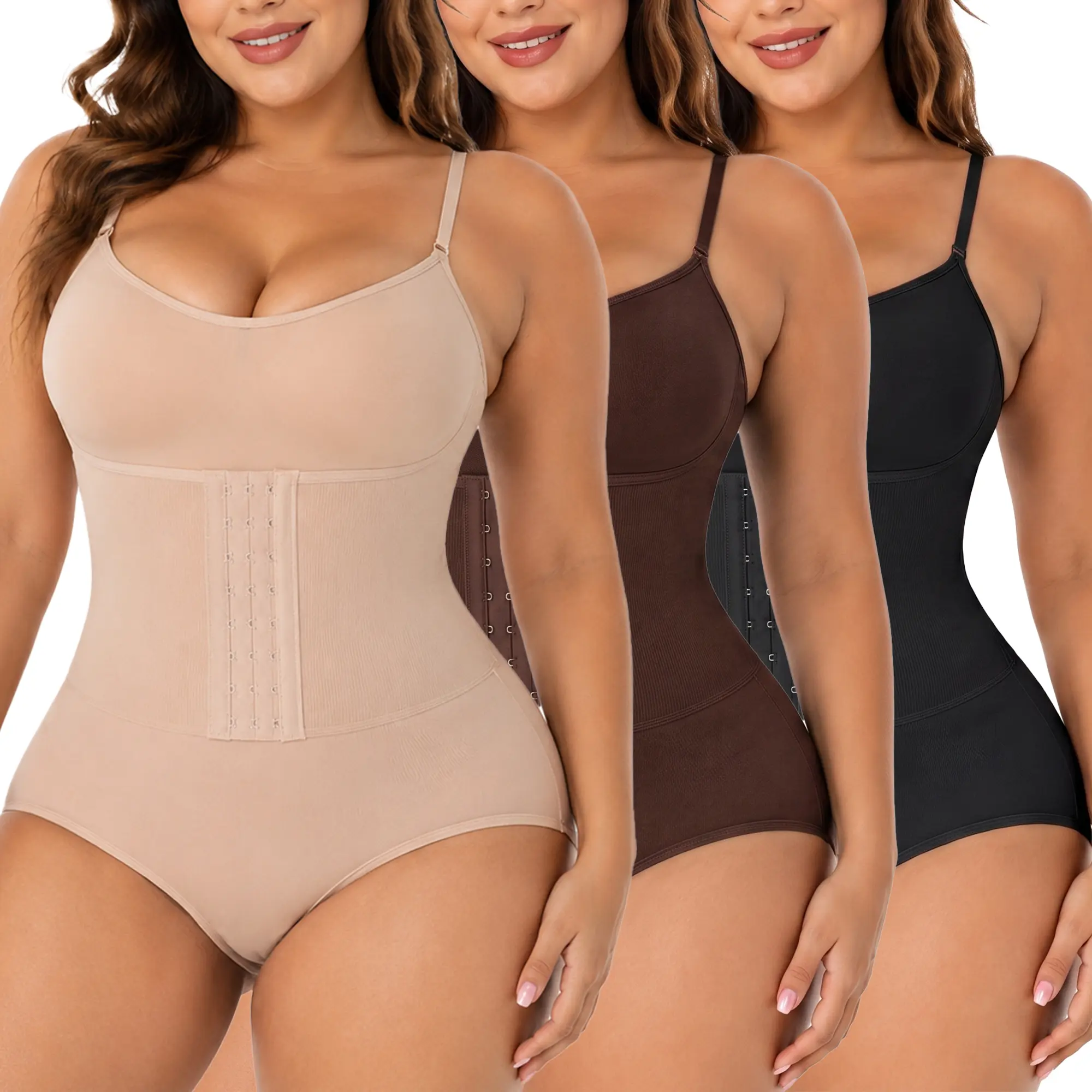 Women’s multi-combination waist cincher shapewear bodysuit, stretchy and comfortable compression shaping, adjustable hook-and-eye design, tummy control and butt-lifting shapewear, suitable for layering under skirts, everyday wear, special occasions, and c