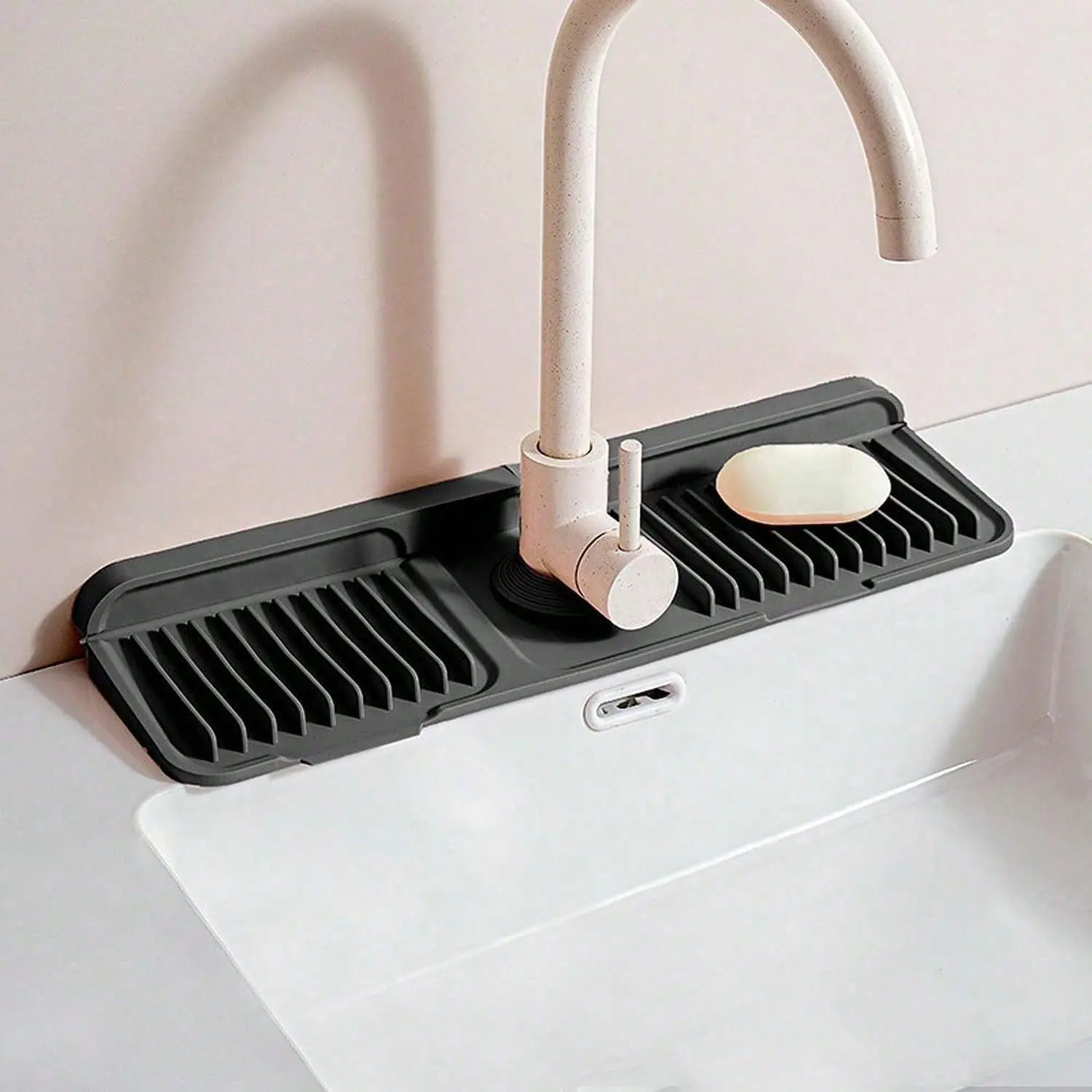 Button Style Silicone Faucet Drip Catcher - 6° Slope Leak-Proof Splash Guard Mat For Kitchen & Bathroom Sink Draining