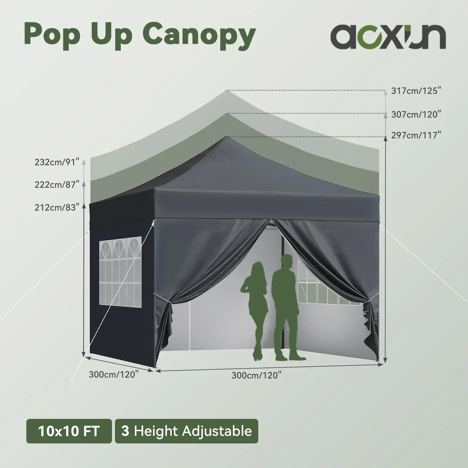 10x10 FT  Dark Gray‑With Sidewalls