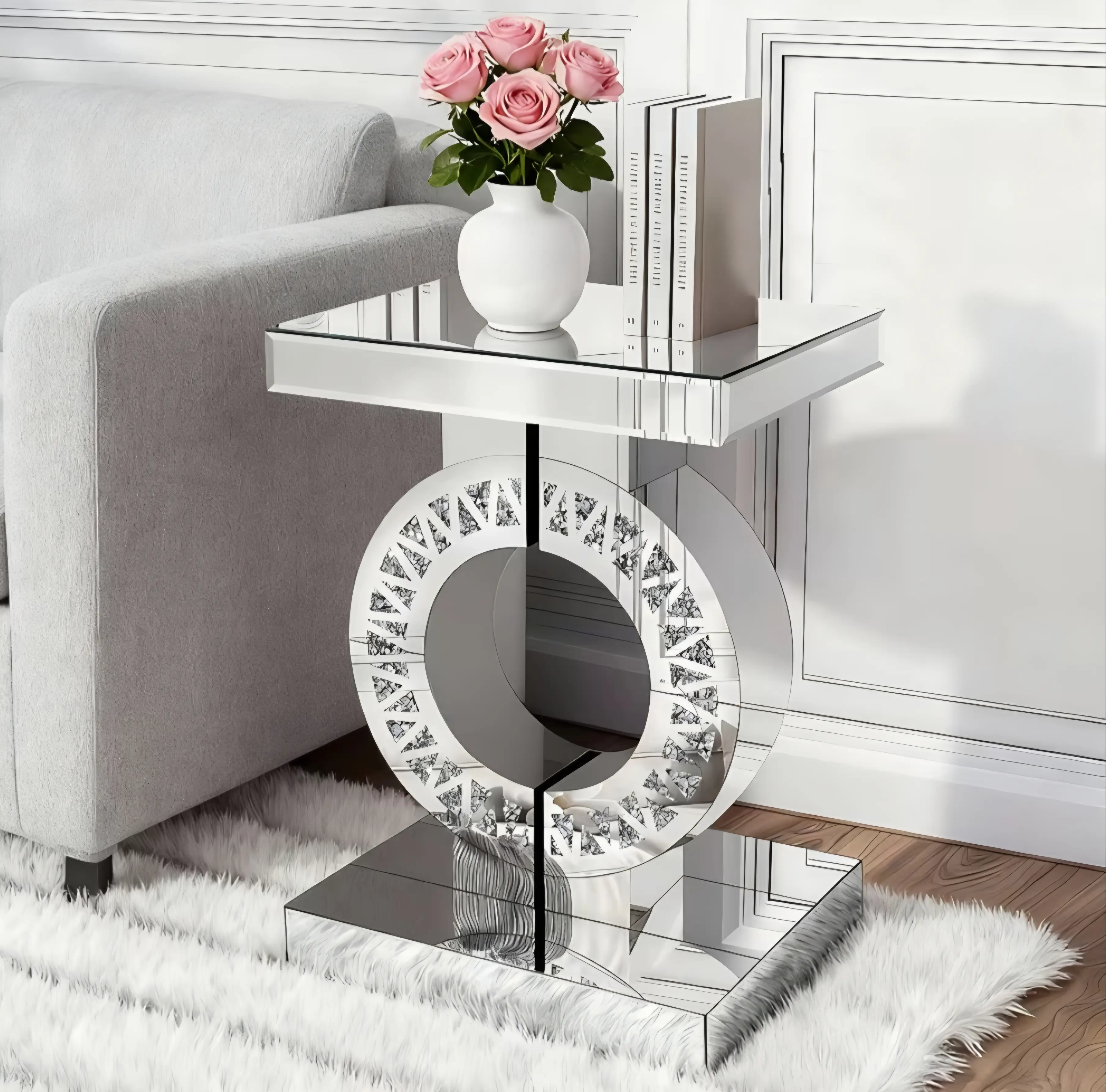 Crushed Diamond Coffee Table, Mirrored Accent End Table & Sofa Table for Living Room Luxury