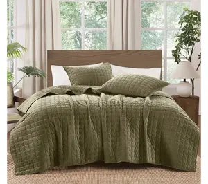 Brooklyn Loom Matte Cotton Velvet Wavy Square King Quilt Set