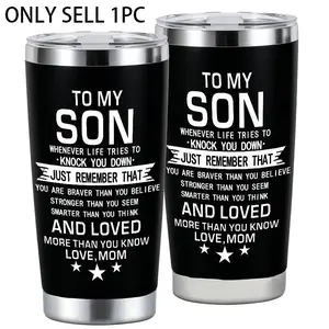 To My Son Inspirational "You Are Braver Than You Believe" Quote Design 20oz Stainless Steel Cup, Thermos Cup with Lid, Insulated Flask, Tumbler, Insulated Drinkware, for Iced Coffee, Cold Drinks, Perfect Gift for Son
