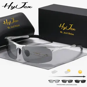 HyJex Unisex trend polarized half-frame aluminum magnesium sunglasses outdoor sports color-changing travel sunglasses