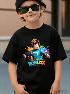 Roblox Theme Fashion Print Boys' T-Shirt, Comfortable Soft Fabric, Perfect Gift for Holidays, Daily Wear Essential for Cool Boys