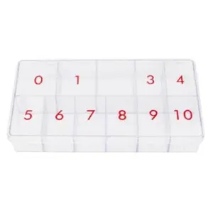 Empty Nail Tip Box 10 Slot Clear Plastic Organizer 8" x 4.5" x 1.25" with Red Numbered Compartments